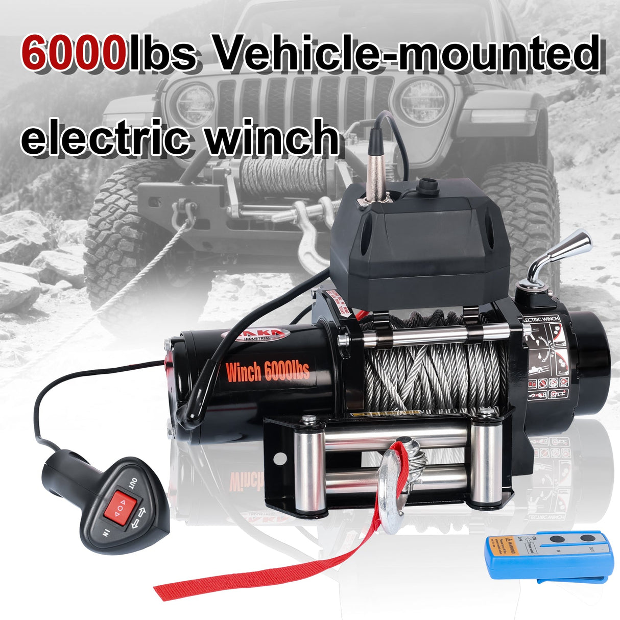 4WD Recovery Electric Winch 6000LB Capacity, ATW-6000W Steel Wire Rope DC 12V ATW Winches