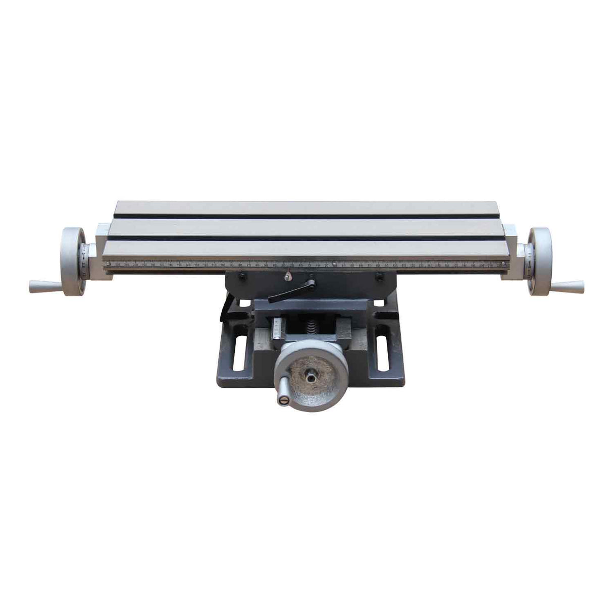 A heavy-duty compound slide table by KANG INDUSTRIAL, featuring a cast iron construction with a rectangular table and sliding mechanism.