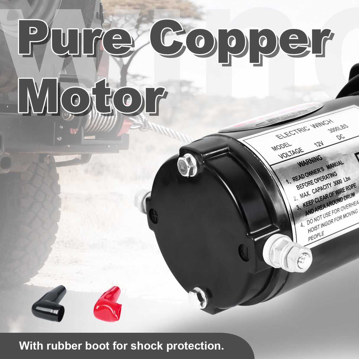 Electric Winch 3000LB Capacity, ATV-3000W Steel Wire Rope DC 12V Winch, Single-stage Planetary Gear Ratio 153:1