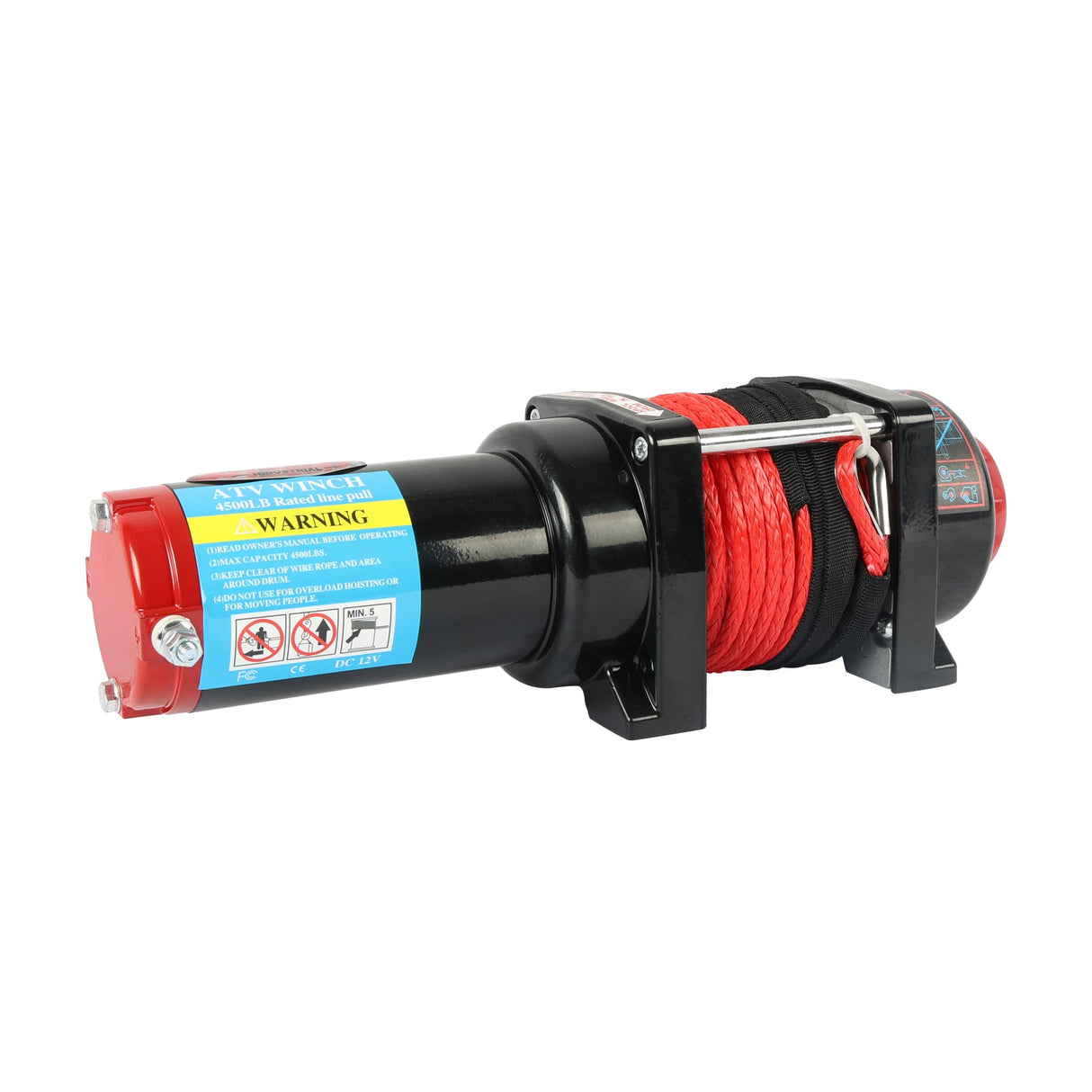 4WD Recovery Electric Winch 4500LB Capacity, RED Synthetic Rope ATW-4500S DC 12V UTV Winches