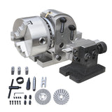 Kang Industrial BS-1 Semi-Universal Dividing Head with 3-Jaw Chuck and Tailstock, including additional accessories such as a dividing plate, dead center, and quick-dividing holes.