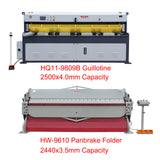 Pack Sale! Hydraulic Guillotine Shear HQ11-9809B, Hydraulic Panbrake Folder HW-9610 for Medium Gauge Sheet, Sheet Metal Fabrication